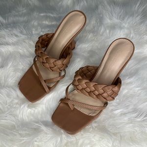 Tan leather sandal high heel mule
